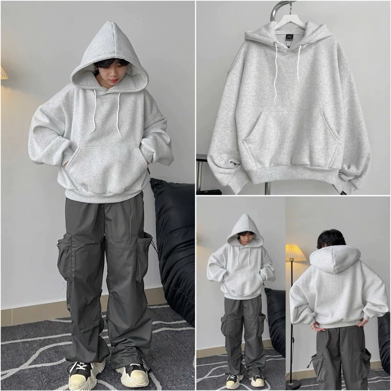 [ Có Túi Trong ]Áo Khoác Hoodie Zip Basic Form Rộng Unisex Nỉ Bông Dày Dặn Áo Hoodie Khóa Kéo Trơn Nam Nữ Streetwear
