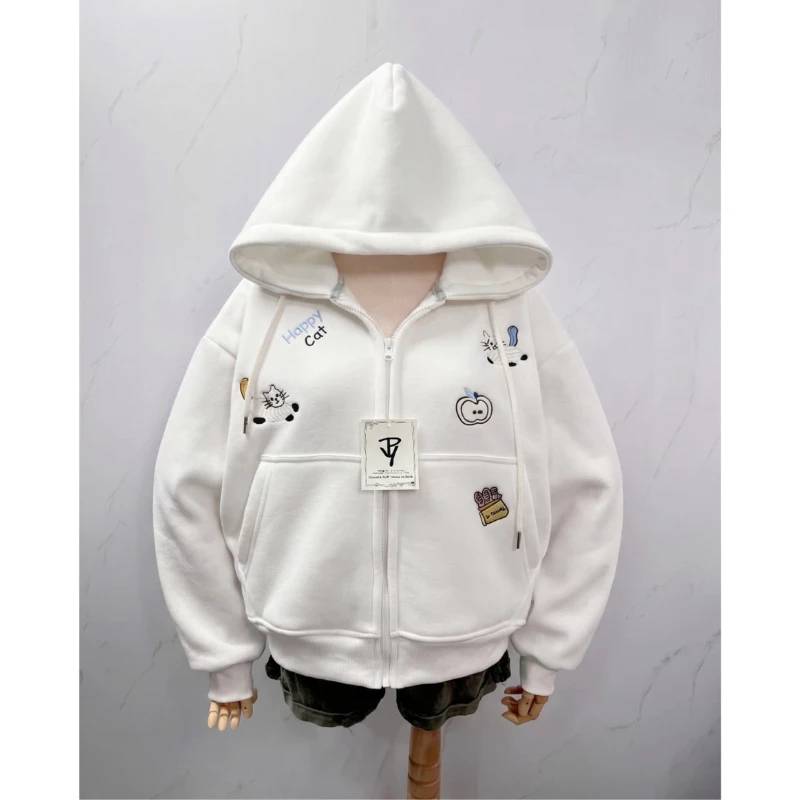 Áo Hoodie Zip Form Rộng  Hình Mèo Dễ Thương Happy Cat Có Khóa Kéo Unisex Oversize Nỉ Dày ( có túi trong )