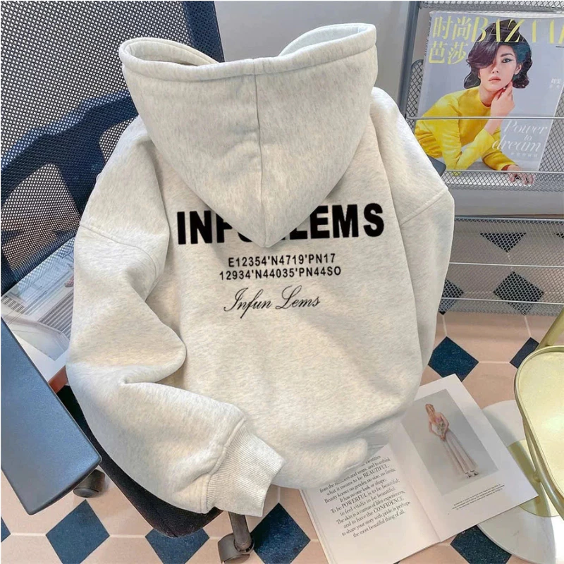 Áo Hoodie Zip Form Rộng In Chữ Sau Lưng INFUNLEMS Streetwear Unisex Oversize Nỉ Dày ( có túi trong )