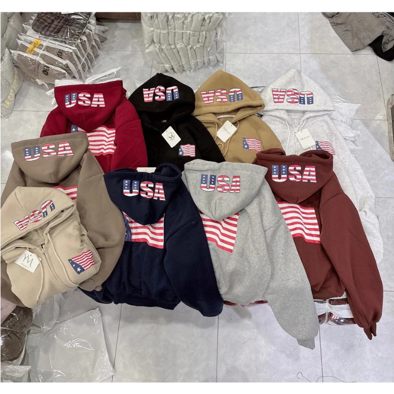 Áo Hoodie Nam Nữ Form Rộng In Chữ USA Cờ Mỹ Nhiều Màu Streetwear Unisex Oversize Nỉ Dày ( có túi trong )