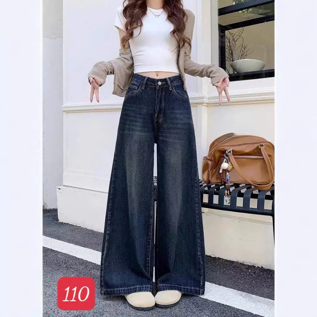 Quần jean suông không kén dáng, quần jeans ống rộng 30cm mặc lên là nghiện chất bò không co giãn 110