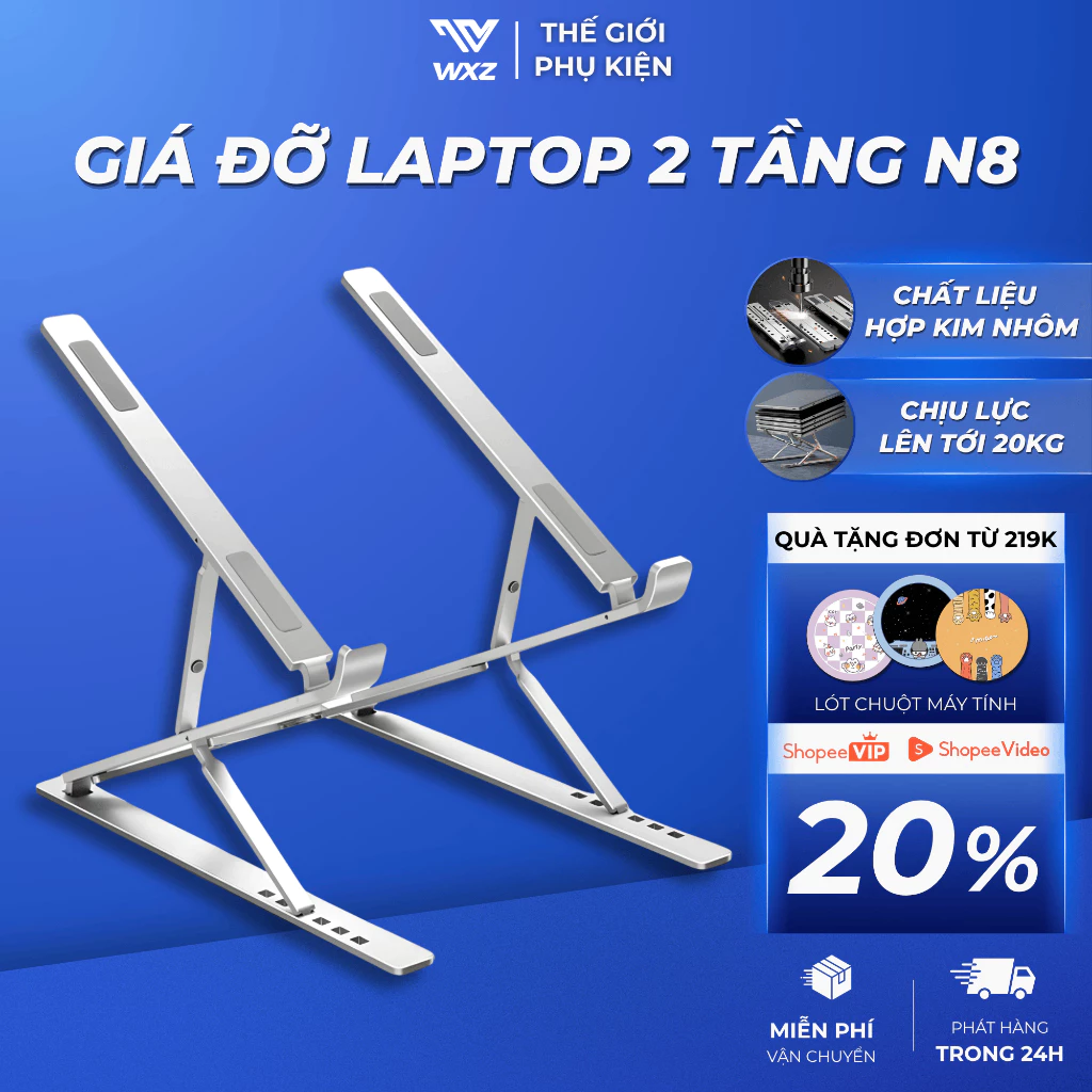Giá Đỡ Laptop Hợp Kim Nhôm N8 2 Tầng Công Thái Học Điều Chỉnh Độ Cao Gấp Gọn Tản Nhiệt Chống Trượt