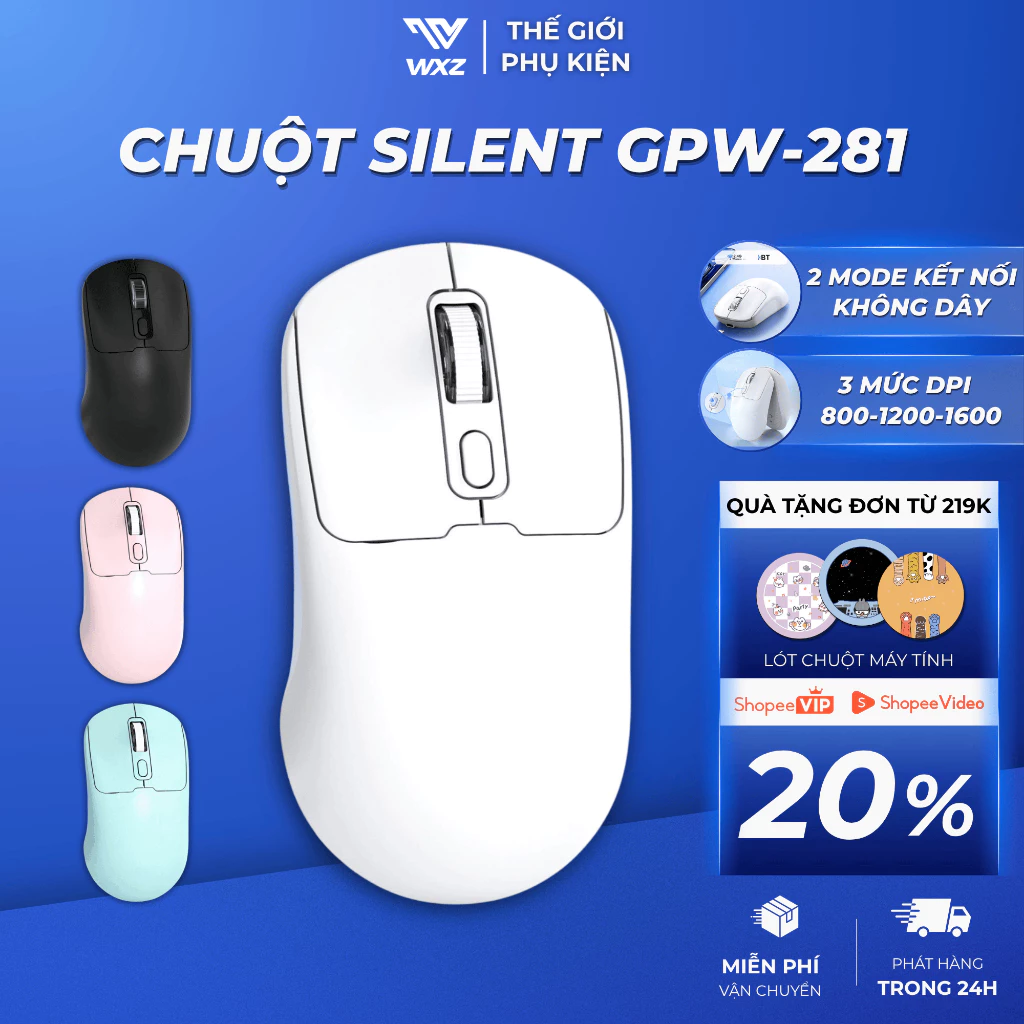 Chuột Không Dây 2 Mode Bluetooth & Wireless 2.4G, Sạc Type-C, Chuột Gaming Thiết Kế Công Thái Học