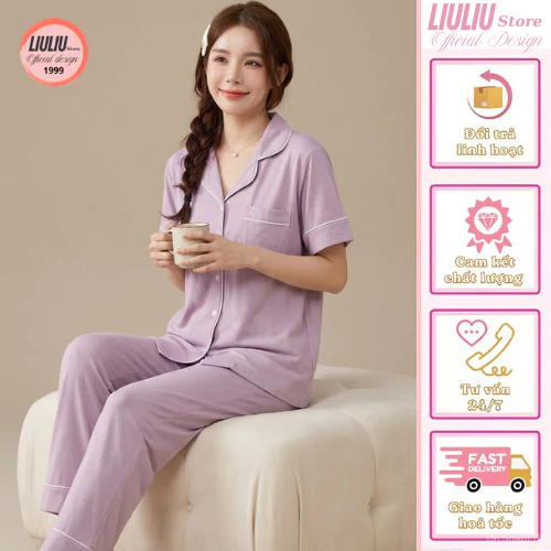 Bộ đồ mặc nhà mùa hè, bộ piyjama nữ cộc tay, dài tay lụa xước mềm mát BN20