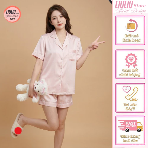 Bộ đồ ngủ nữ cao cấp, bộ pijama đùi lụa xước cộc tay mềm mại BN20