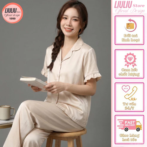 🎀 Set Lụa Xước Bèo Điệu Nữ Tính 💕 Đồ Ngủ Lụa Mềm Mịn, Dễ Thương Thanh Lịch