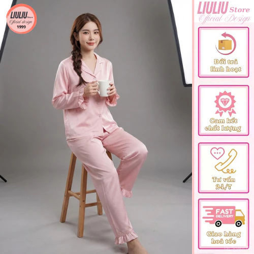 🌷 Bộ Lụa Xước Bèo Tiểu Thư ✨ Đồ Ngủ Nữ Tính, Thanh Lịch