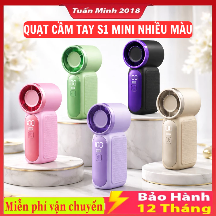 Quạt Cầm Tay Mini S1 Tốc Độ Gió Cao , Làm Mát Nhanh , Điều Chỉnh 6 Cấp Độ , 100 Mức Gió , Màn Hình Kỹ Thuật Số