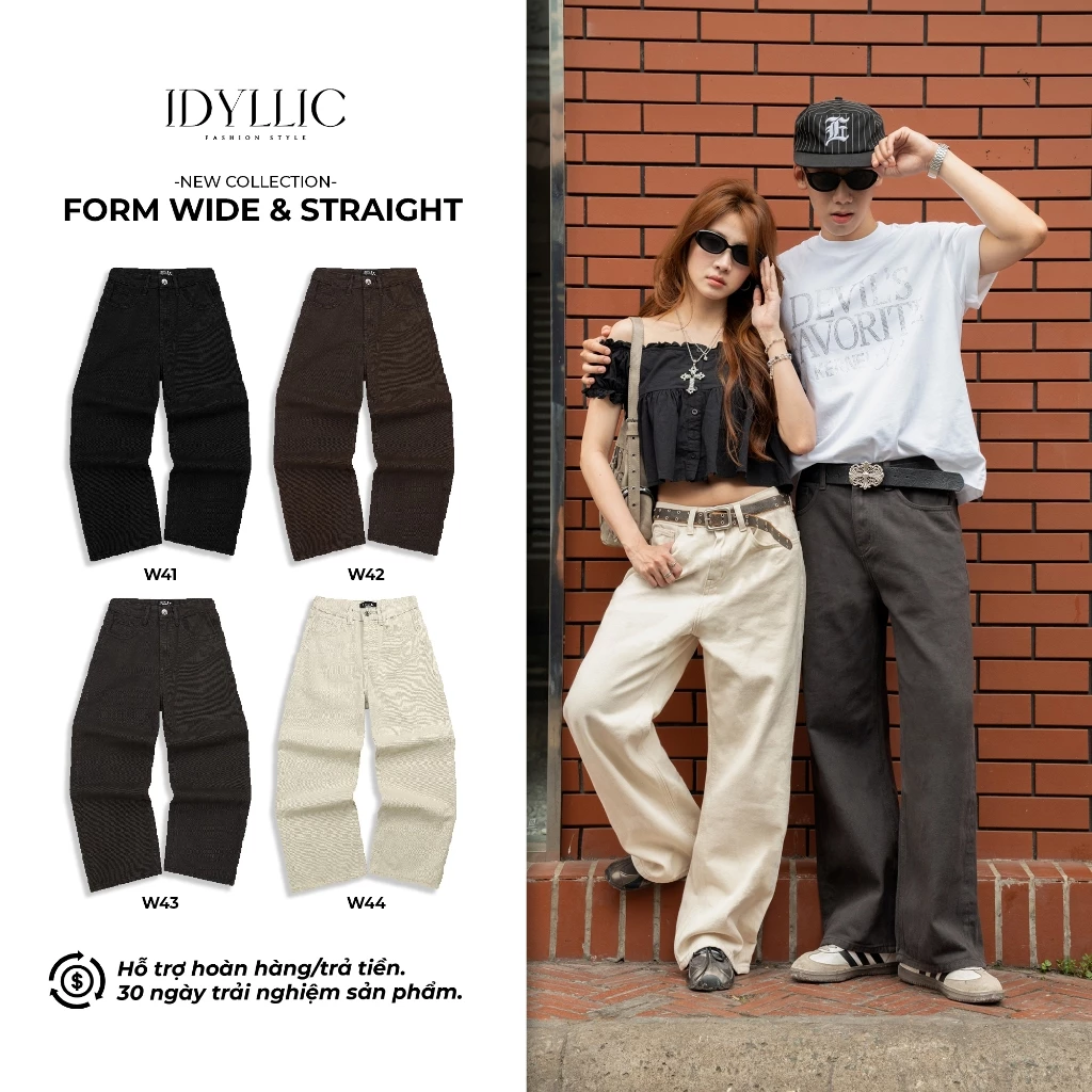 [IDYLLIC -  BST Quần jean kaki nam nữ unisex form Wide Straight phong cách trẻ trung năng động