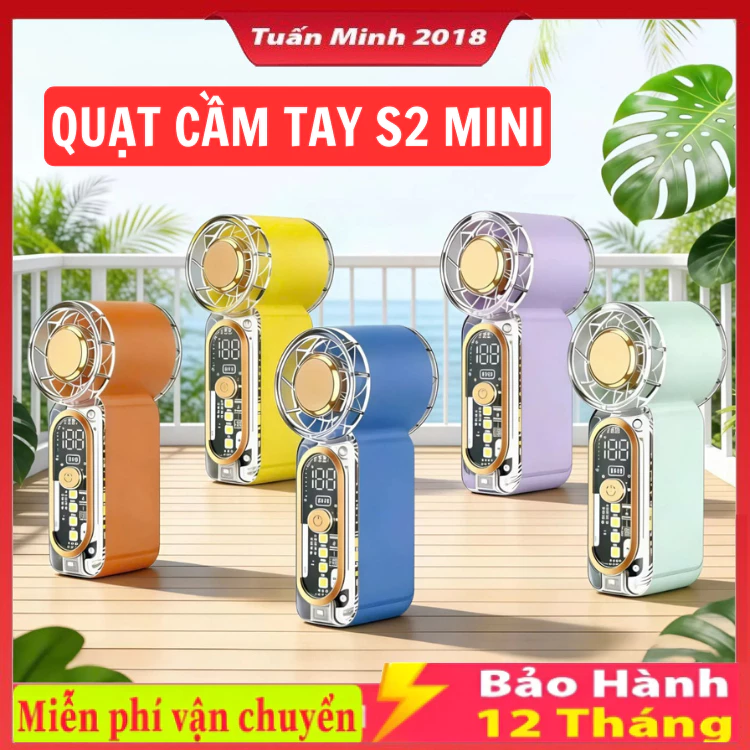S2 Mini Quạt cầm tay tốc độ cao 2in1, quạt tích điện S2 Mini đèn led chiếu sáng, 100 mức gió, pin 1800mAh làm mát nhanh,