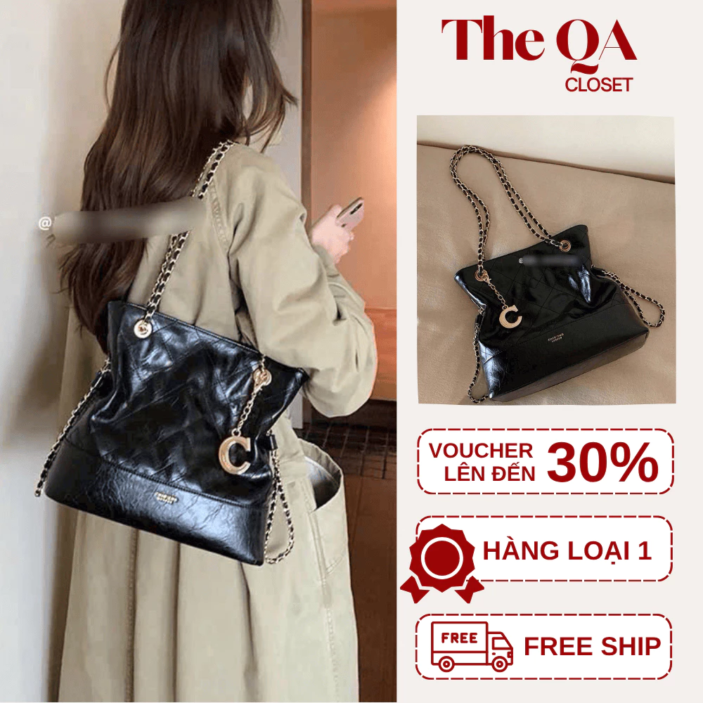[GIẢM 25K] Túi Xách Nữ Công Sở Da Bóng Trần Trám Phối Xích Vàng Trẻ Trung