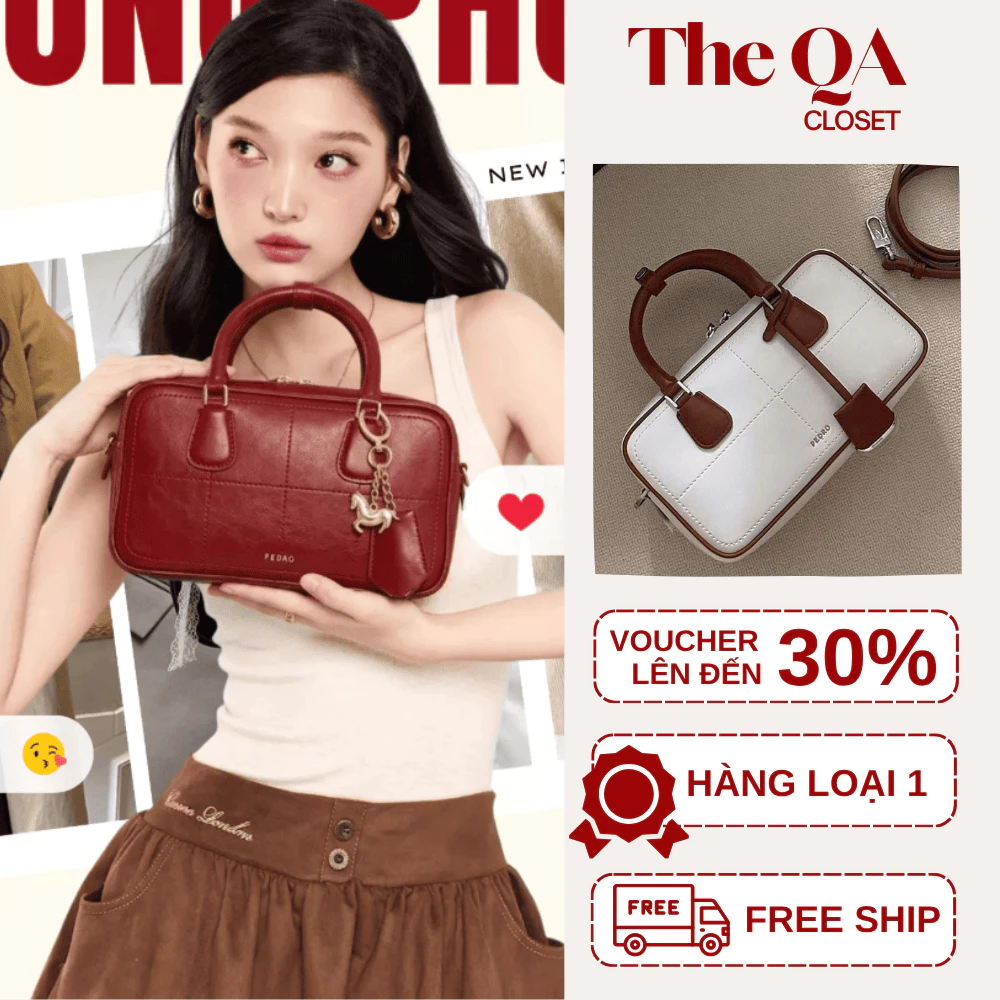 [VOUCHER GIẢM 25K] Túi Xách Nữ, Túi Pedro Size 23cm Da Cao Cấp Form Hộp Sang Trọng Kèm Dây Đeo Chéo