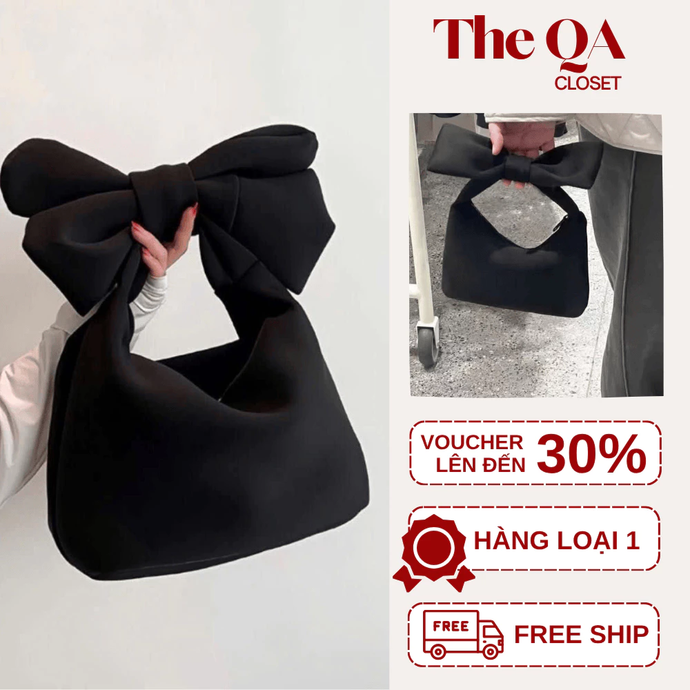 [VOUCHER GIẢM 20K] Túi nơ đen size 20cm – Túi nữ cầm tay/kẹp nách thiết kế nơ to bản độc đáo, phong cách tiểu thư