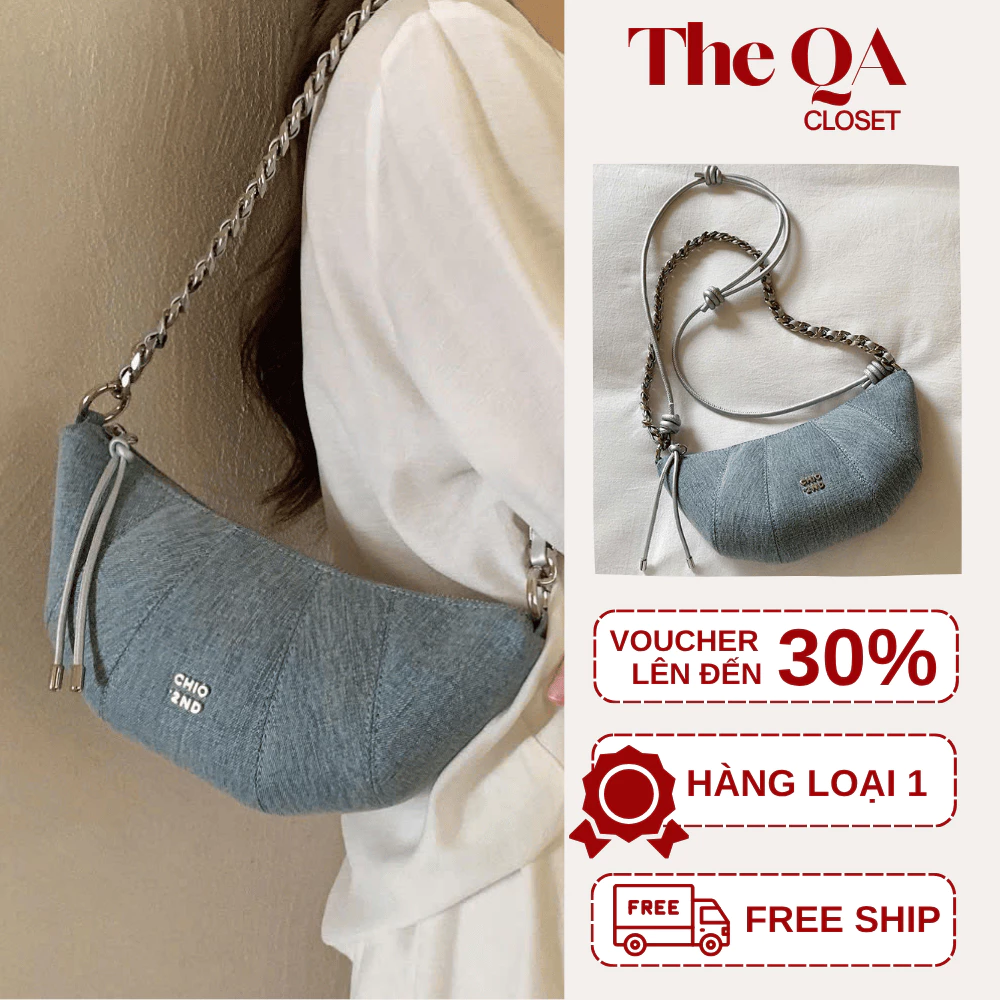 [VOUCHER GIẢM 20K] Túi đeo vai nữ dáng vỏ sò chất denim mềm phối xích cá tính phong cách Hàn Quốc hot trend