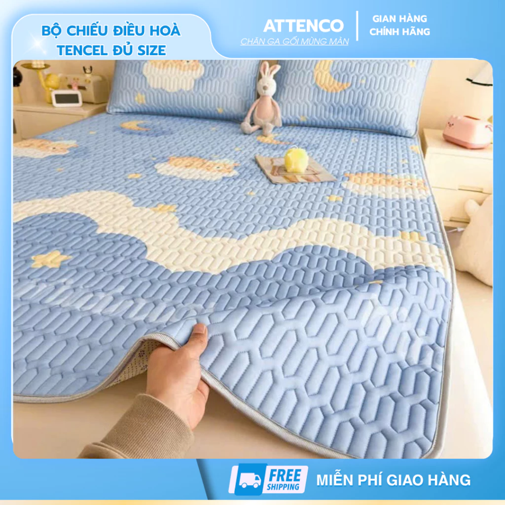 Chiếu Điều Hoà Tencel 5D Trần Bông Cao Cấp Siêu Mát Mềm Mịn Đủ Size 1m6 1m8 2m2 Kèm 2 Vỏ Gối Thoáng Khí Không Bí Nóng