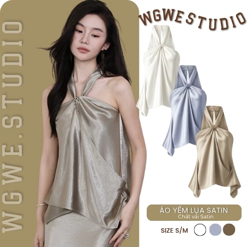 WGWE Studio Áo Yếm Nữ Cao Cấp – Lụa Satin Bóng Mịn, Form Suông Tôn Dáng 8858