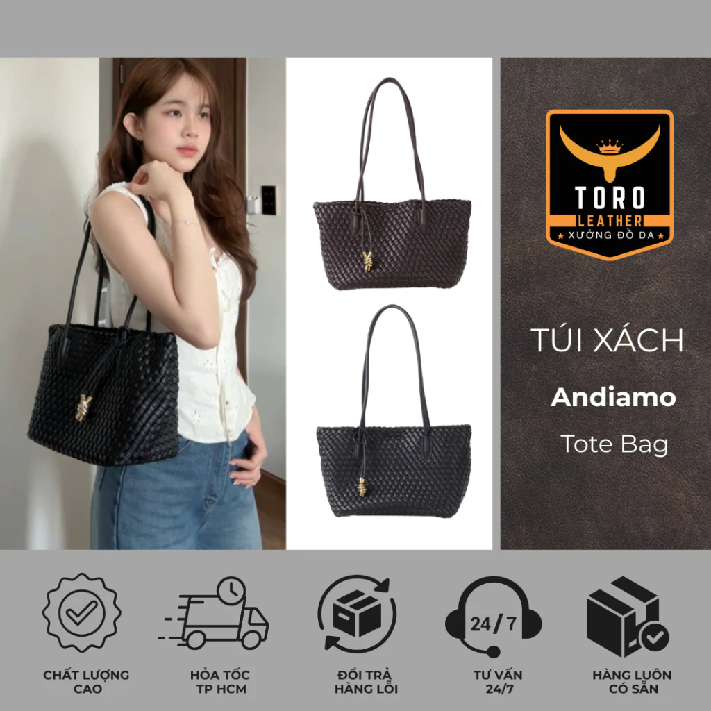 Túi Andiamo Tote Bag (Hàng có sẵn) - Túi xách hot trend da bò thật siêu mềm - Không vừa laptop