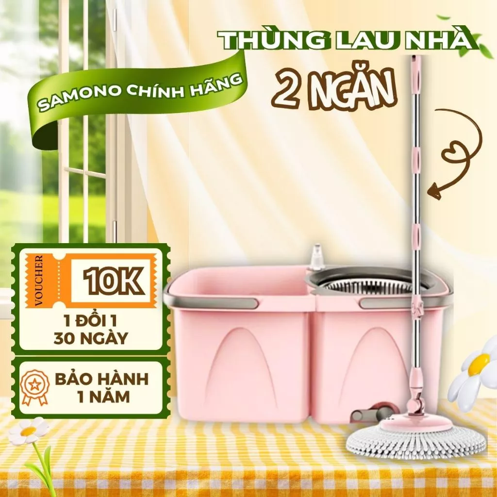 Bộ lau nhà xoay 360 độ Bonbox BCT706 - Kèm thùng tự vắt có lồng inox chống gỉ, dễ làm sạch