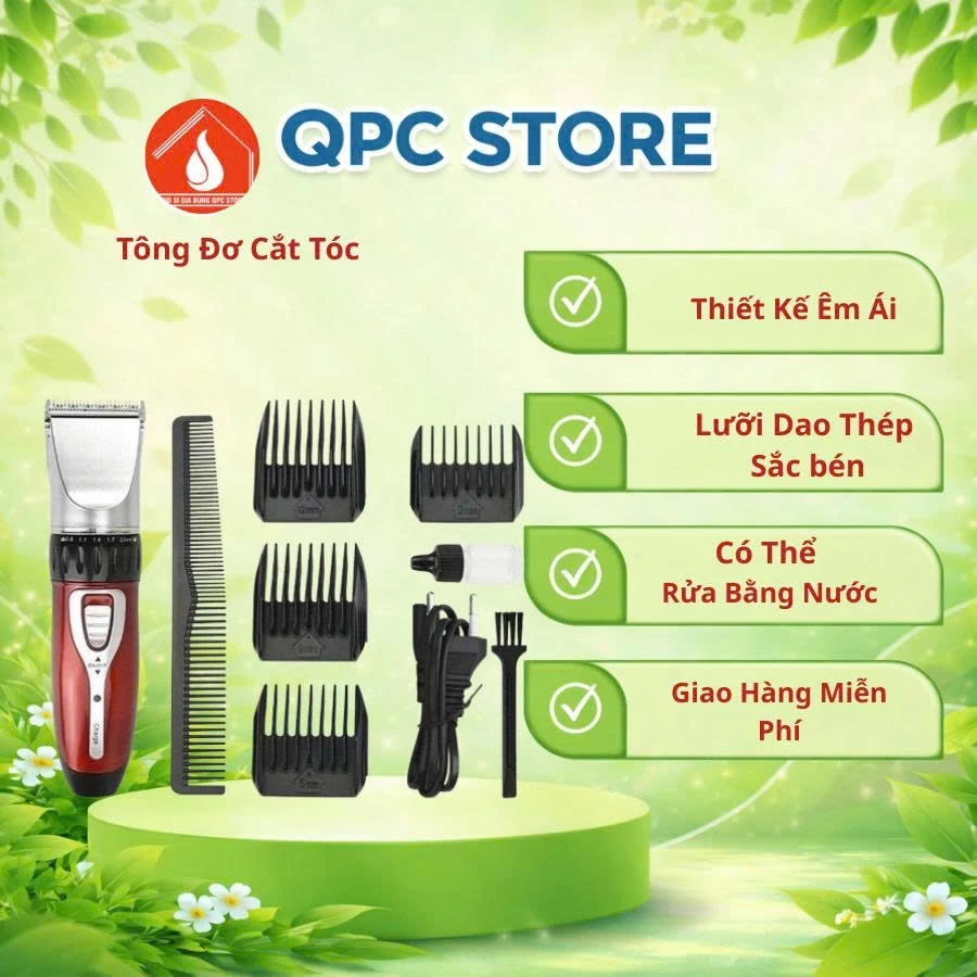 Tông Đơ Cắt Tóc Không Dây JICHEN - Tông Đơ Cắt Tóc Gia Đình Tiện Lợi, Nhỏ Gon Tặng Kèm 4 Cử Cắt
