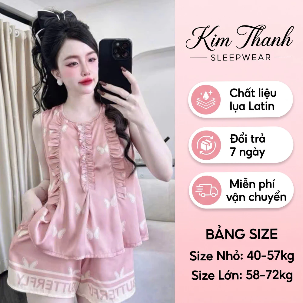 Set Pyjama Sát Nách G2 Kim Thanh - Lụa Latin Cao Cấp Short Bông Áo Dây Quần Đùi Mát Mịn Size 40-75kg