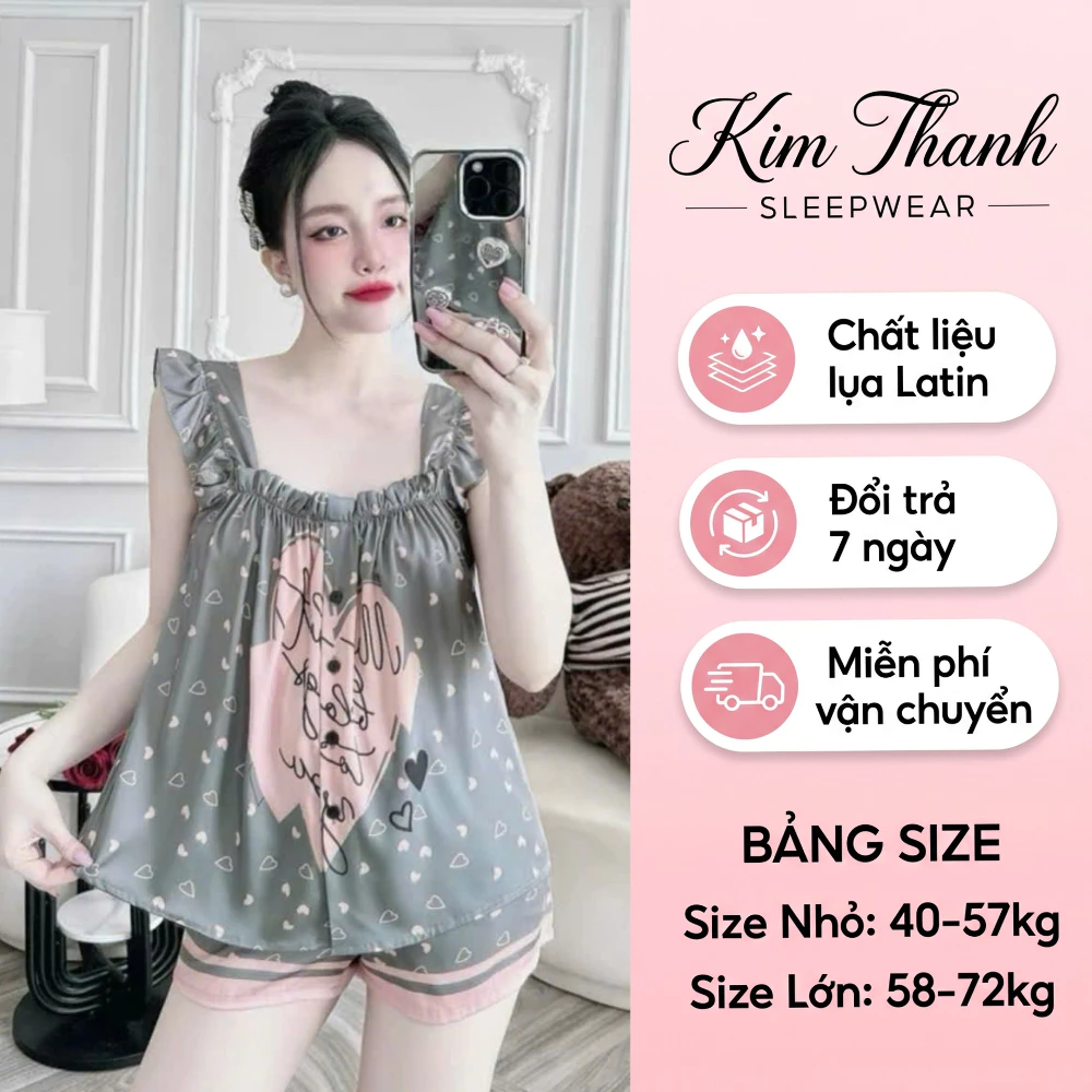 Bộ Đồ Ngủ 2 Dây X6 Kim Thanh - Pijama Lụa Latin Short Bông Mặc Nhà Mềm Mịn 9 Màu Size 40-72kg