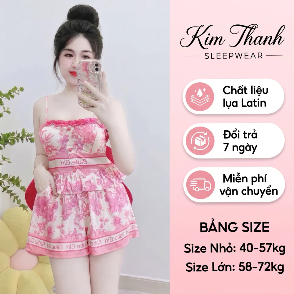 Đồ Ngủ 2 Dây K2 Kim Thanh - Pijama Lụa Latin Short Bông Phong Cách Trẻ Trung Thoải Mái Size 40-75kg