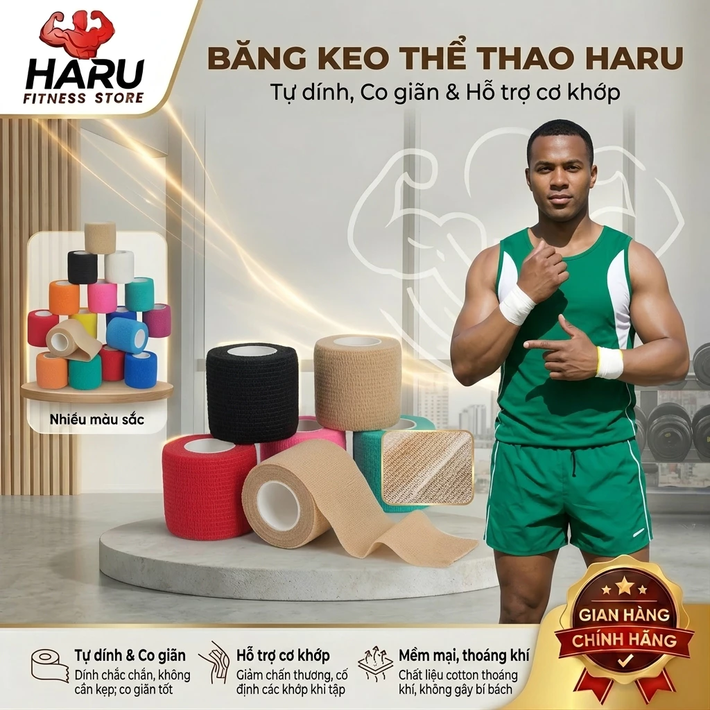 Băng Keo Thể Thao HARU - Băng Quấn Cổ Tay Ngón Tay Cao Su Mềm Tự Dính Bảo Vệ Khớp HR7