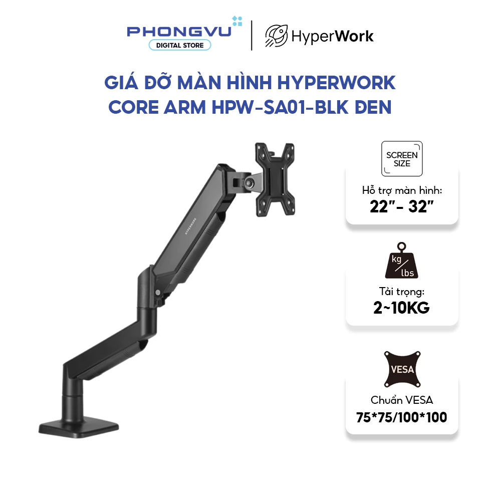 Giá đỡ màn hình HyperWork Core Arm HPW-SA01-BLK  - Bảo hành 24 tháng