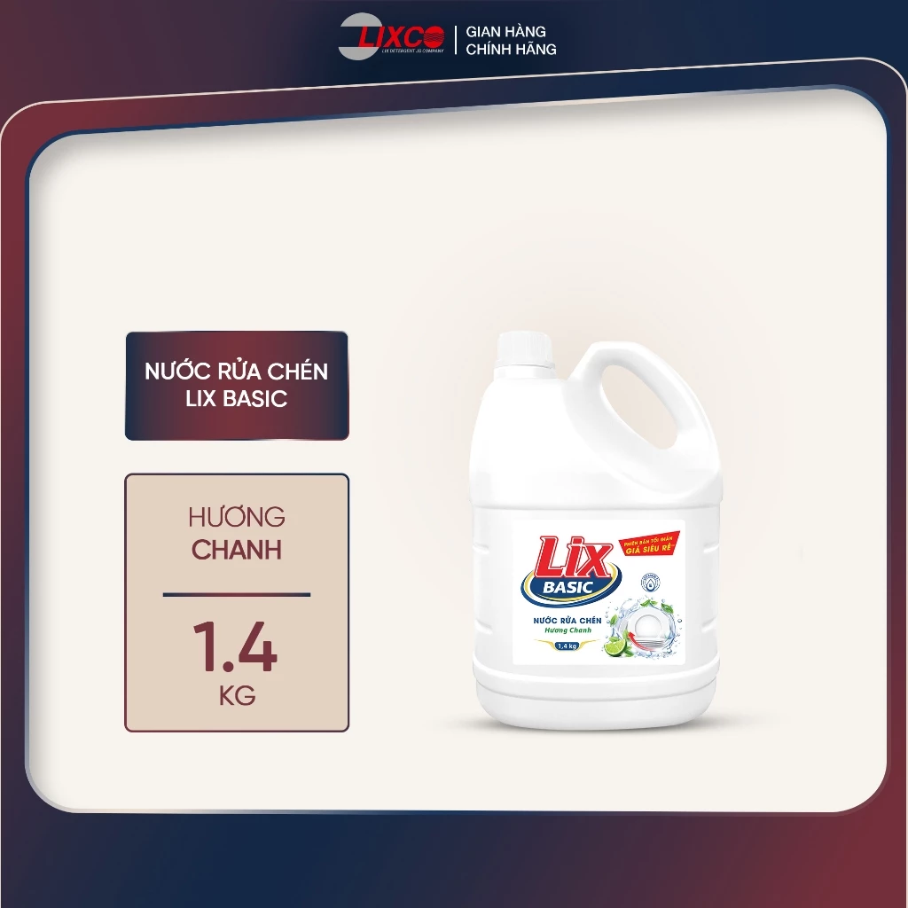 Nước rửa chén Lix Basic hương chanh 1.4kg - sạch dầu mỡ nhanh chóng 00345
