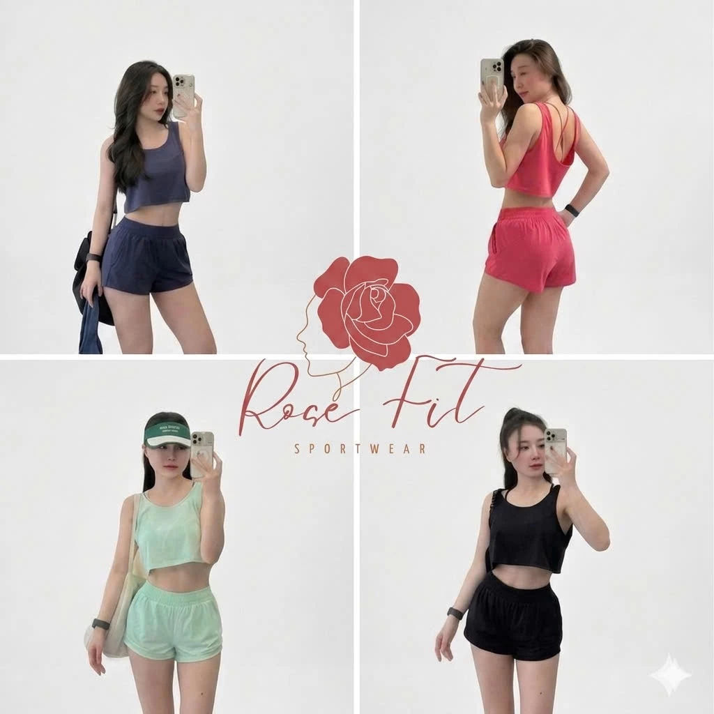 [SET 3 MÓN] Set Tập Gym Yoga Nữ Rose Fit - Áo Tank, Bra Có Mút & Quần Sooc 2 Lớp QC Cao Cấp