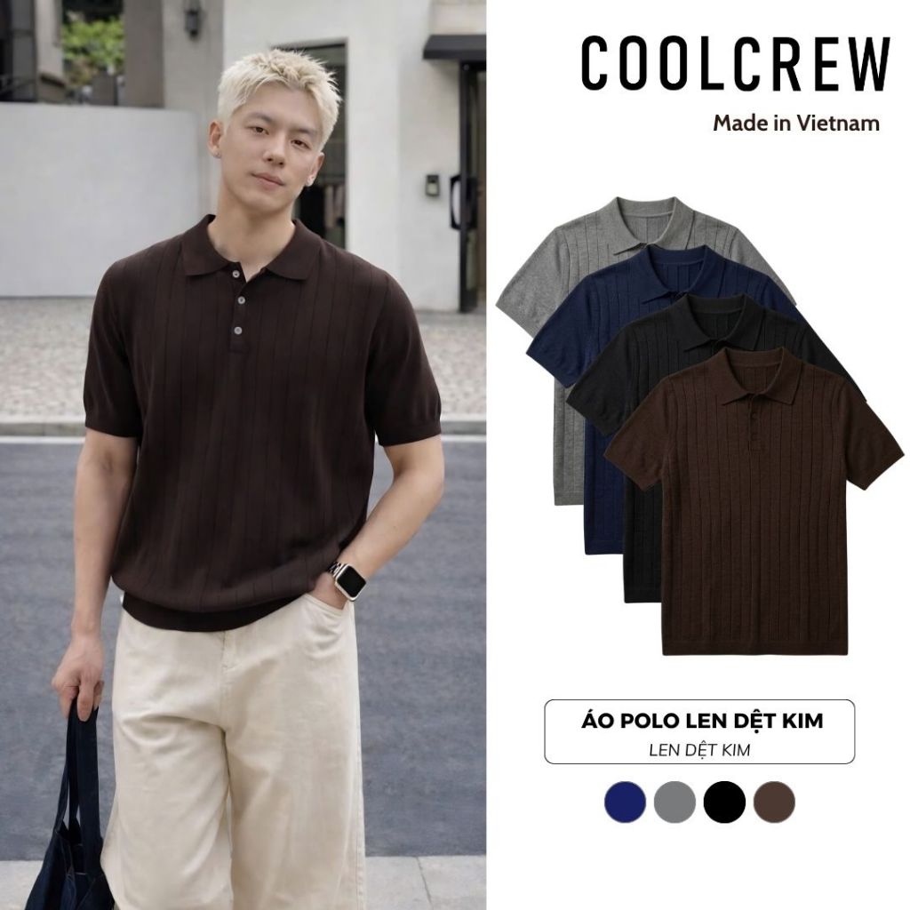 Áo Polo Len Dệt Kim Tay Ngắn 3 Cúc 𝐂𝐎𝐎𝐋𝐂𝐑𝐄𝐖 Basic Dáng Rộng Phong Cách Hàn…