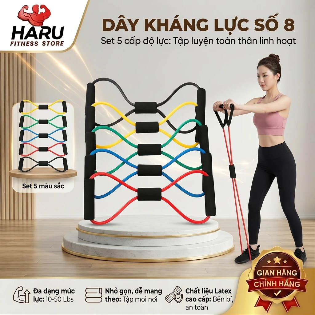 Dây Kháng Lực Số 8 HARU - Dây Tập Gym Toàn Thân Đa Năng Tại Nhà Tập Vai Lưng Tay HR2