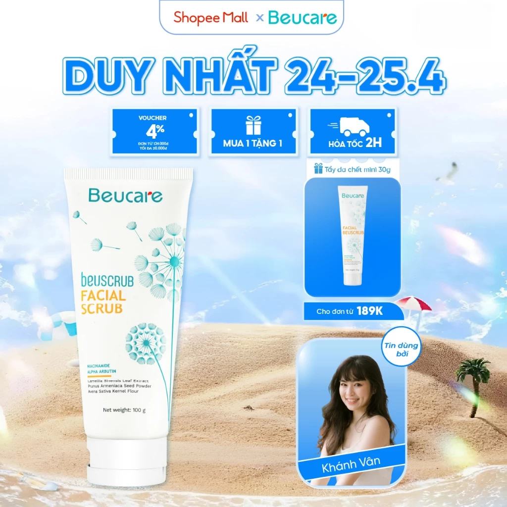 Tẩy tế bào chết da mặt BEUCARE trà xanh ,thấm hút dầu thừa , làm sạch da, dưỡng ẩm, sáng da 100g