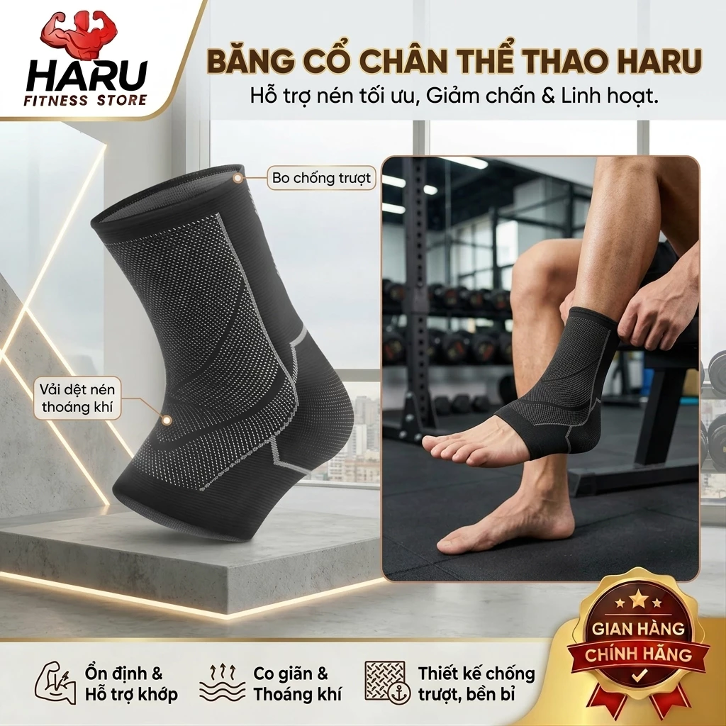 Băng Cổ Chân Thể Thao HARU Thoáng Khí - Hỗ Trợ Bảo Vệ Khớp, Gym Yoga Chạy Bộ HR47