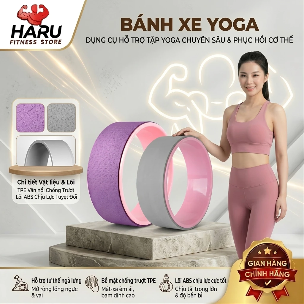 [Chịu Lực 150kg] Bánh Xe Tập Yoga HARU HR54 (30cm) - Vòng Hỗ Trợ Giãn Cột Sống, Mở Vai, Trị Liệu Đau Lưng (Chống Trượt)