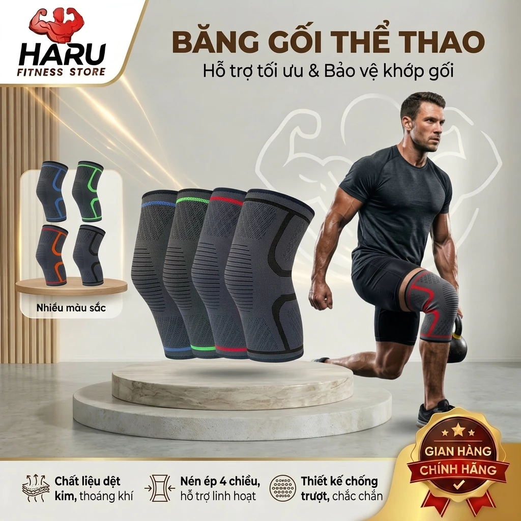 Băng Gối Thể Thao Chạy Bộ Gym HARU HR42, Băng Cuốn Bảo Vệ Khớp Gối Co Giãn Đàn Hồi