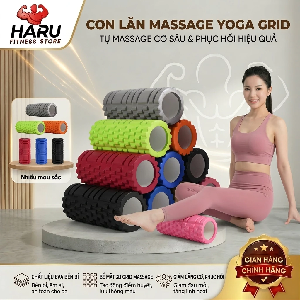 [Siêu Dài 45cm] Con Lăn Massage Yoga HARU HR53 - Foam Roller Giãn Cơ, Phục Hồi & Giảm Đau Nhức (Chống Trượt, Cao Cấp)