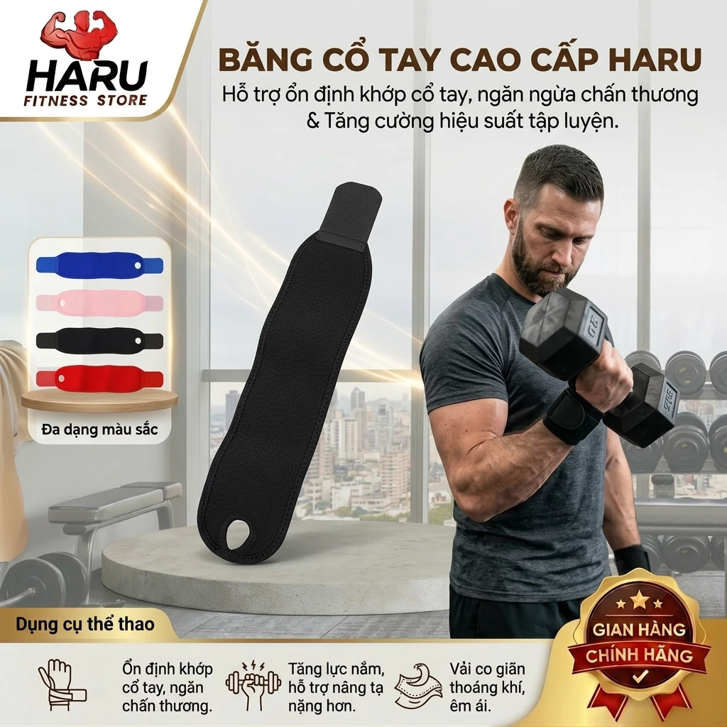 Băng Cổ Tay Thể Thao Haru Co Giãn Đàn Hồi – Bảo Vệ Khớp Tay, Chống Trượt, Tập Gym Cho Nam Nữ HR44