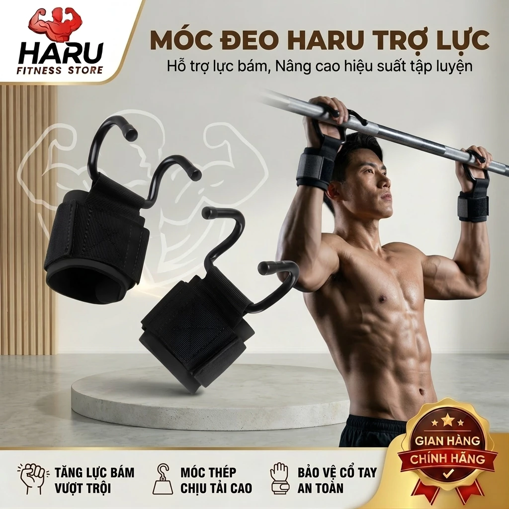 Móc Đeo Trợ Lực HARU Thép Nguyên Khối Tập Gym – Hỗ Trợ Nâng Tạ, Tập Xà Đơn, Chống Trượt, Bảo Vệ Cổ Tay HR46