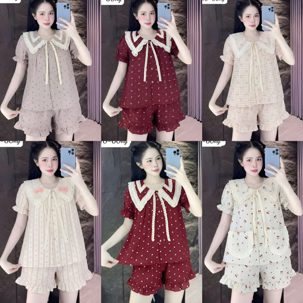 (DEAL MỞ BÁN) Bộ đồ ngủ đùi nữ Pijama cổ bèo tiểu thư chất Đũi vân mây mềm mát nhiều hoạ tiết dễ thương