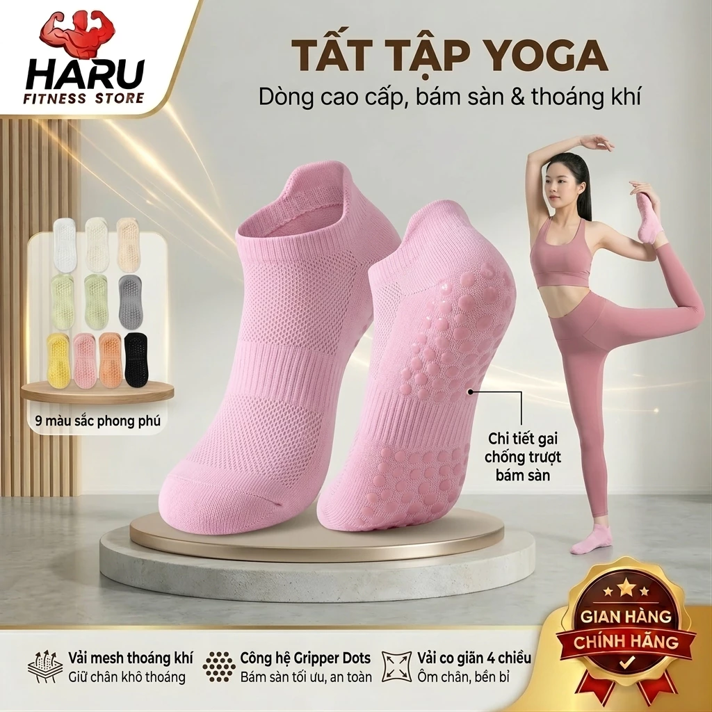 Tất Tập Yoga Chống Trượt HARU Thoáng Khí Co Giãn - Đế Silicon Bám Sàn, Freesize HR49