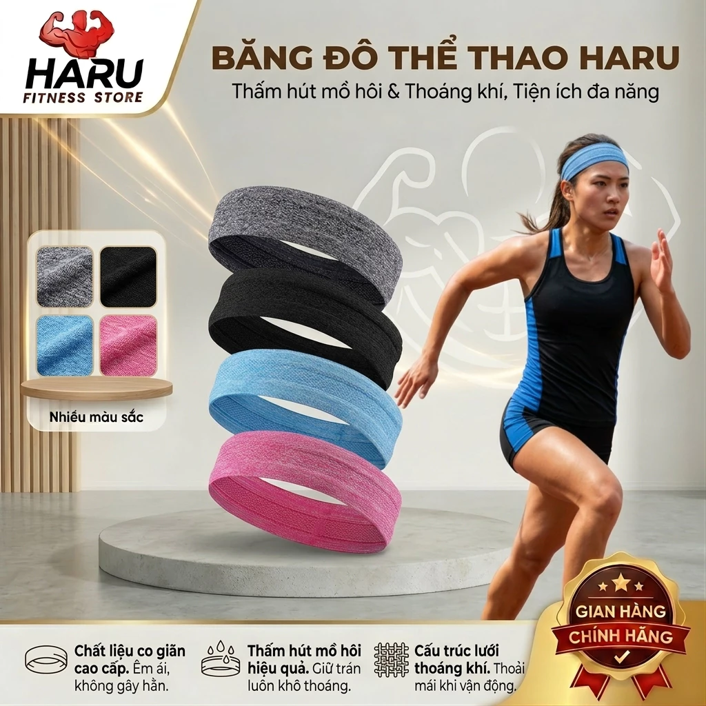Băng Đô Thể Thao HARU Thấm Hút Mồ Hôi Tốt - Co Giãn Thoáng Khí, Chạy Bộ, Cầu Lông, Yoga, Chạy Bộ, Đạp Xe, Unisex HR50