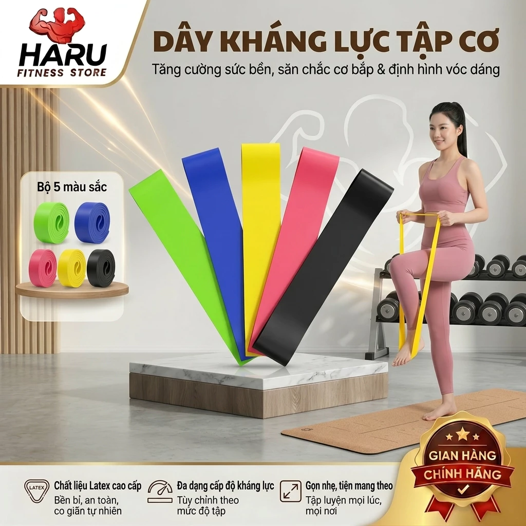 Dây Tập Mông HARU - Bộ 5 Dây Kháng Lực Vòng Latex Tập Đùi Chân Core Yoga Gym Tại Nhà HR4