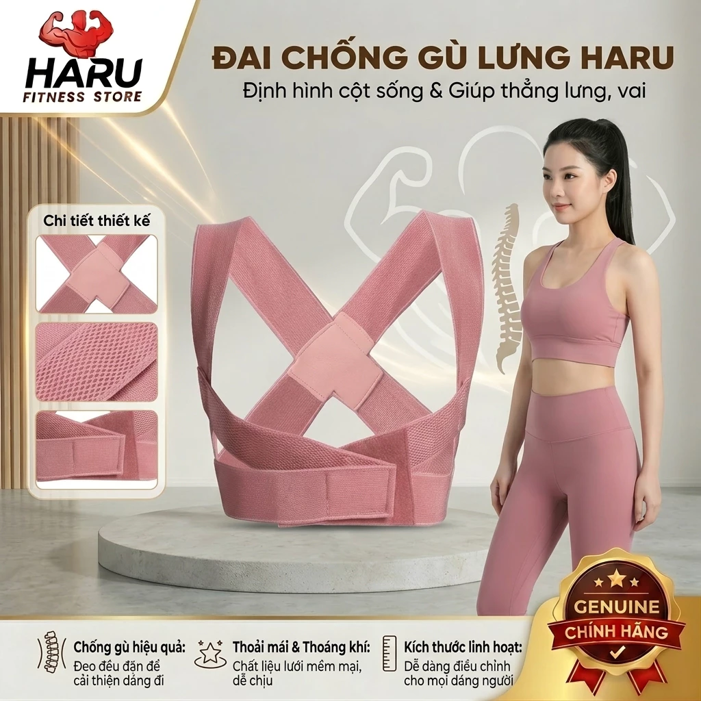 Đai Chống Gù Lưng HARU Chính Hãng - Đai Chỉnh Tư Thế Định Hình Vóc Dáng Thoáng Khí HR9