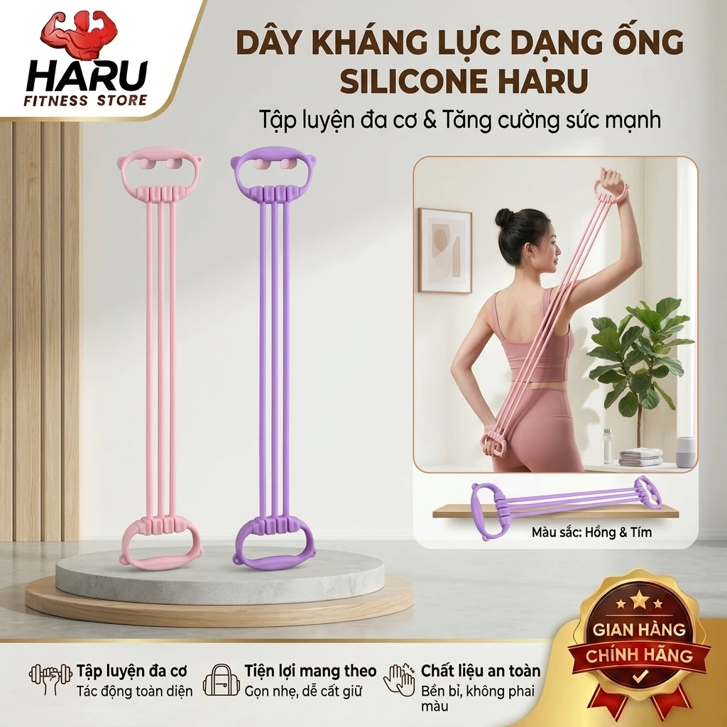 Dây Kháng Lực Haru Plus 6 Cấp Độ HR77 – Kéo Giãn Tập Gym Yoga, Latex Bền Đẹp, Chọn Màu Tím Hồng Xanh