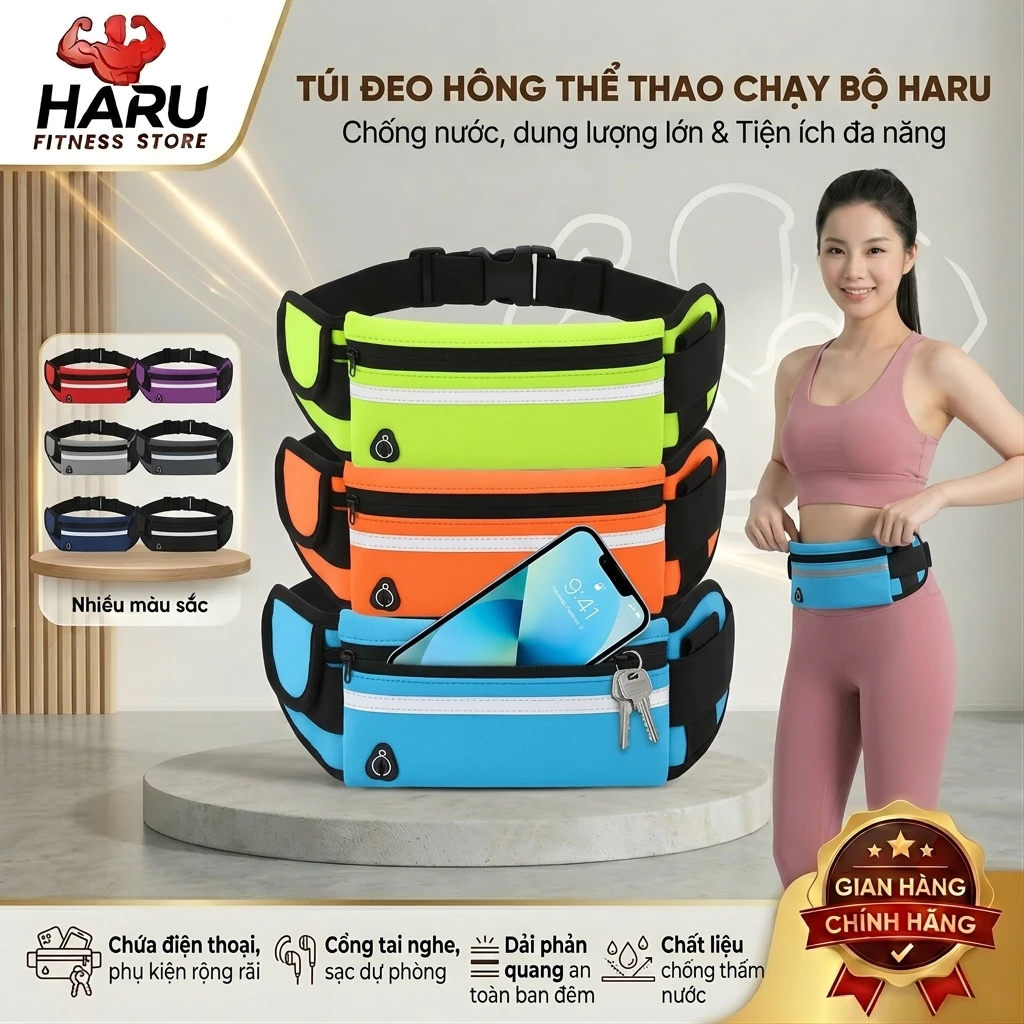 Túi Đeo Hông Thể Thao HARU Chống Nước Phản Quang - Đựng Điện Thoại Chạy Bộ Gym, Nhỏ Gọn Linh Hoạt HR38