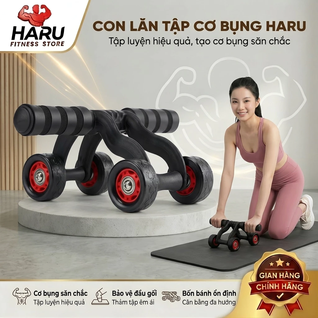 Con Ăn Tập Cơ Bụng 4 Bánh Haru – Dụng Cụ Thể Thao Giảm Mỡ Bụng Chịu Lực 100kg HR18