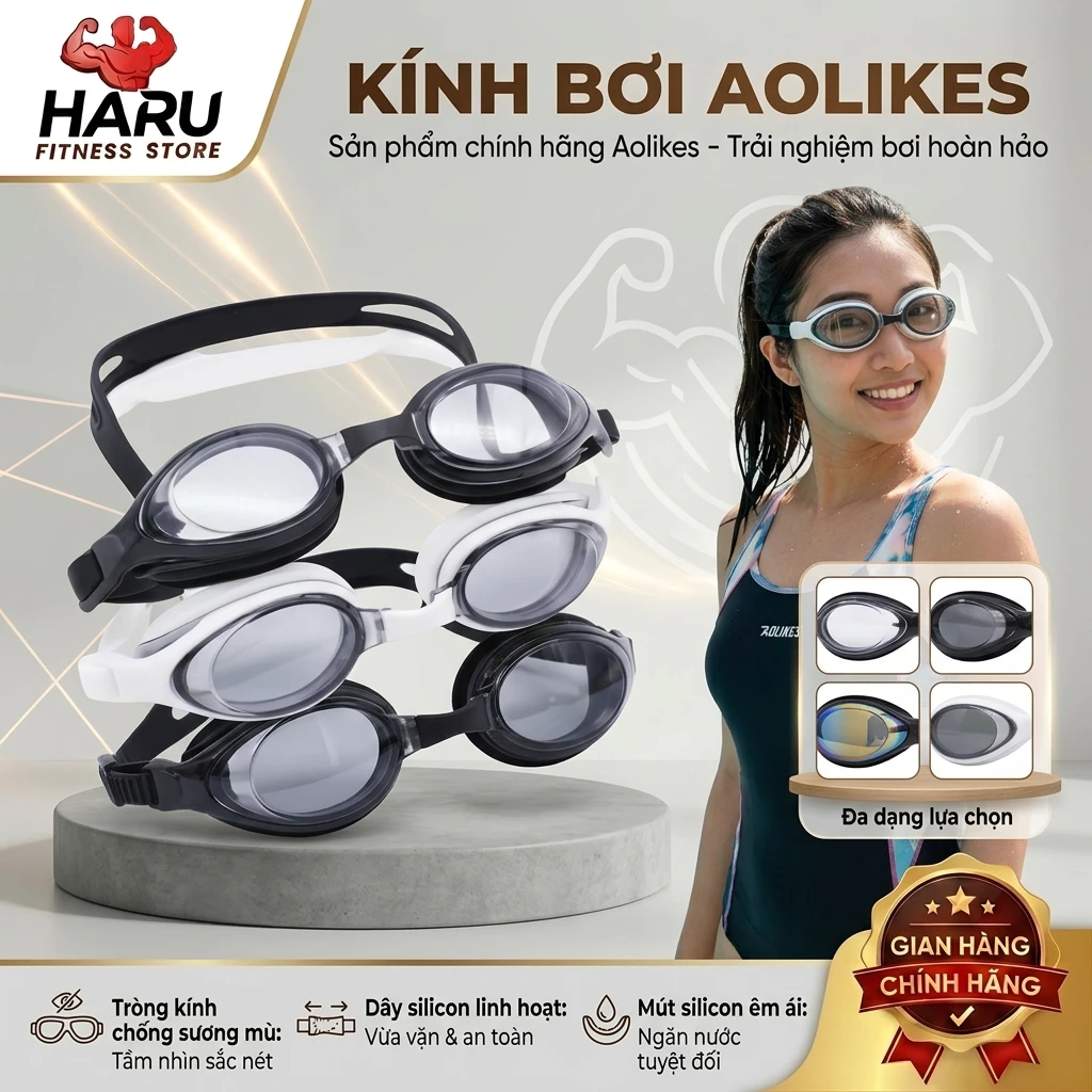 Kính Bơi Aolikes HARU Chống Mờ Chống UV Dây Silicon Chia Đôi Cầu Mũi Điều Chỉnh - Chính Hãng HR30