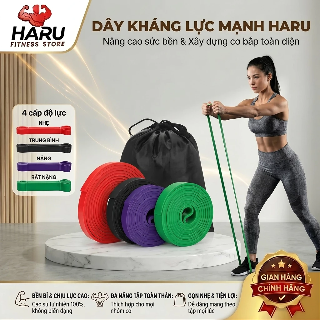 Dây Kháng Lực Powerband HARU HR17 - Dây Tập Toàn Thân Gym 5 Mức Lực Cao Su Siêu Bền Tại Nhà