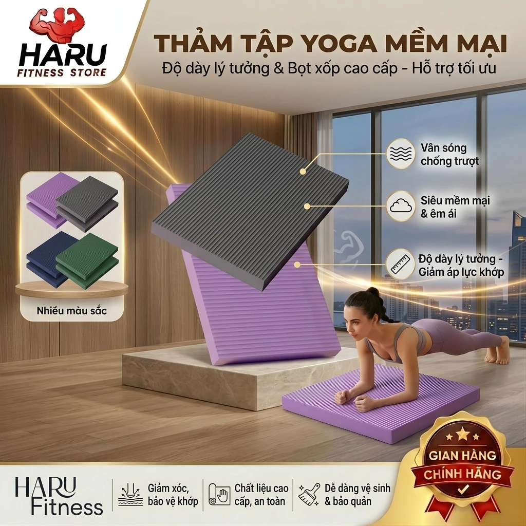 Đệm Tập Yoga HARU HR82 - Thảm Plank 4cm Siêu Êm, Chống Trượt, Bảo Vệ Khớp